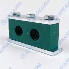 Зажим усиленный G12 ⌀ 18 мм сдвоенный для трубок и шлангов / пластиковая колодка / приварная пластина