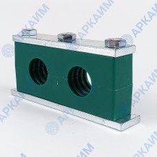 Зажим усиленный G12 ⌀ 30 мм сдвоенный для трубок и шлангов / пластиковая колодка / приварная пластина