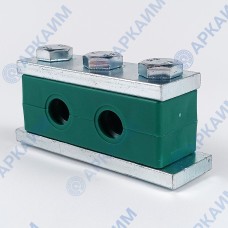 Зажим усиленный G12 ⌀ 6,4 мм (1/4) сдвоенный для трубок и шлангов / пластиковая колодка / приварная пластина