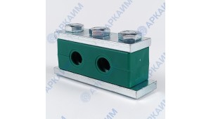 Зажим G12 сдвоенный ⌀ 14 мм / пластиковая колодка / усиленная приварная пластина с тремя болтами