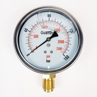Манометр виброустойчивый YN100Z 0/160  на 160 бар, ⌀ 100 мм, G 1/2" радиальный, глицериновый