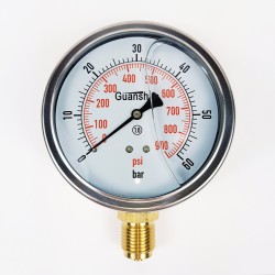 Манометр виброустойчивый YN100Z 0/60 на 60 бар, ⌀ 100 мм, G 1/2" радиальный, глицериновый