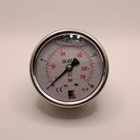 Манометр виброустойчивый WKP1007 (M638PBL) на 16 бар, ⌀ 63 мм, G 1/4" осевой, глицериновый