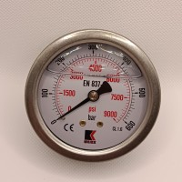 Манометр виброустойчивый WKP1007 (M638PBL) на 600 бар, ⌀ 63 мм, G 1/4" осевой, глицериновый