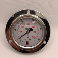 Манометр виброустойчивый WKP1007 (M637PFL0) на 100 бар, ⌀ 63 мм, G 1/4" фланцевый, глицериновый