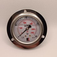 Манометр виброустойчивый WKP1007 (M637PFL0) на 160 бар, ⌀ 63 мм, G 1/4" фланцевый, глицериновый