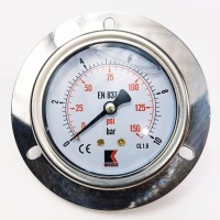 Манометр виброустойчивый WKP1007 (M637PFL0) на 10 бар, ⌀ 63 мм, G 1/4" фланцевый, глицериновый