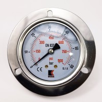 Манометр виброустойчивый WKP1007 (M637PFL0) на 60 бар, ⌀ 63 мм, G 1/4" фланцевый, глицериновый