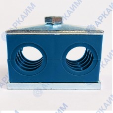 Зажим для трубок и шлангов сдвоенный ⌀ 15 мм / пластиковая колодка / приварная пластина