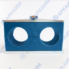 Зажим для трубок и шлангов сдвоенный ⌀ 38 мм / пластиковая колодка / приварная пластина