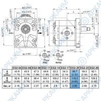 Гидронасос EG2-G-20-STO-T80-EE5-D-0-0 2 гр, 19,6 см3, до 64,7 л/мин, 1:8 Ø14,7, Ø19 М8 Ø40 - Ø13 М6 Ø30, правое вращение