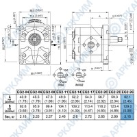 Гидронасос EG2-G-26-STO-T80-EE5-D-0-0 2 гр, 26.1 см3, до 65,2 л/мин, 1:8 Ø14,7, Ø19 М8 Ø40 - Ø13 М6 Ø30, правое вращение