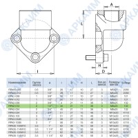 Угловой фланец OMT RPA2-012-M, 40*40, 1/2BSP, М8*25, OMT (Италия)