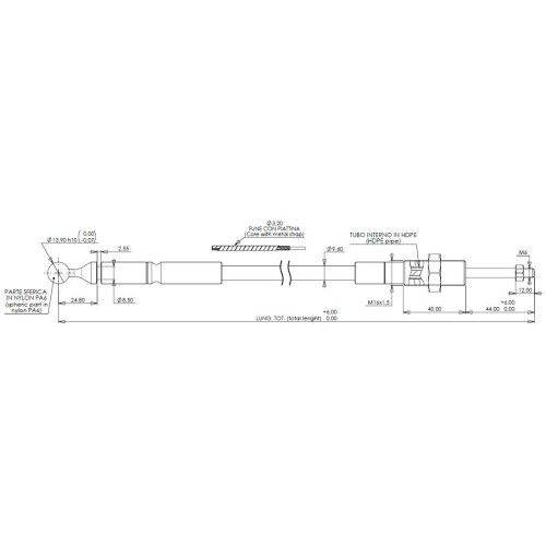 Трос управления 2,0м, резьба/шар, Indemar IB-431216/02.00