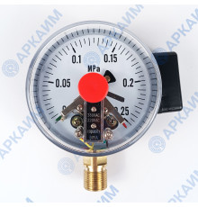Манометр электроконтактный PG-EC-02, от 0 до 0,25 МПа, ⌀ 100мм, М20*1,5, радиальный