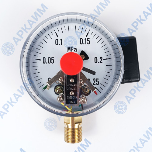 Манометр электроконтактный PG-EC-02, от 0 до 0,25 МПа, ⌀ 100мм, М20*1,5, радиальный