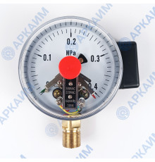 Манометр электроконтактный PG-EC-02, от 0 до 0,4 МПа, ⌀ 100мм, М20*1,5, радиальный