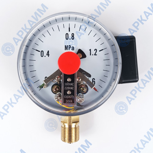 Манометр электроконтактный PG-EC-02, от 0 до 1,6 МПа, ⌀ 100мм, М20*1,5, радиальный