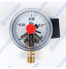 Манометр электроконтактный PG-EC-02, от 0 до 0,16 МПа, ⌀ 100мм, М20*1,5, радиальный
