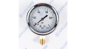 Манометр виброустойчивый YN63Z 0/1  на 1 бар, ⌀ 63 мм, G 1/4" радиальный, глицериновый