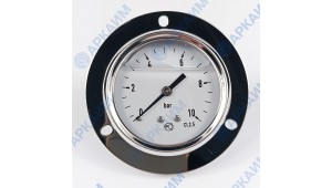 Манометр виброустойчивый YN63Z 0/10 на 6 бар, ⌀ 63 мм, G 1/4" фланцевый, глицериновый