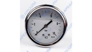 Манометр виброустойчивый YN63Z 0/10 на 10 бар, ⌀ 63 мм, G 1/4" осевой, глицериновый