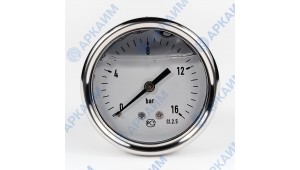 Манометр виброустойчивый YN63Z 0/16 на 16 бар, ⌀ 63 мм, G 1/4" осевой, глицериновый