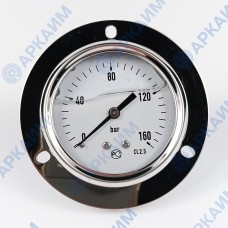 Манометр виброустойчивый YN63Z 0/160 на 160 бар, ⌀ 63 мм, G 1/4" фланцевый, глицериновый