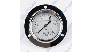 Манометр виброустойчивый YN63Z 0/25 на 25 бар, ⌀ 63 мм, G 1/4" фланцевый, глицериновый