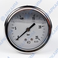 Манометр виброустойчивый YN63Z 0/25 на 25 бар, ⌀ 63 мм, G 1/4" осевой, глицериновый