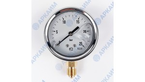 Манометр виброустойчивый YN63Z 0/25  на 25 бар, ⌀ 63 мм, G 1/4" радиальный, глицериновый