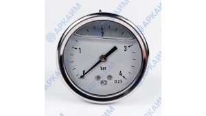 Манометр виброустойчивый YN63Z 0/4 на 4 бар, ⌀ 63 мм, G 1/4" осевой, глицериновый