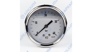 Манометр виброустойчивый YN63Z 0/40 на 40 бар, ⌀ 63 мм, G 1/4" осевой, глицериновый Манометр виброустойчивый YN63Z 0/40 на 40 бар, ⌀ 63 мм, G 1/4" осевой, глицериновый