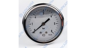 Манометр виброустойчивый YN63Z 0/6 на 6 бар, ⌀ 63 мм, G 1/4" осевой, глицериновый