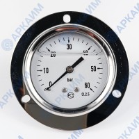 Манометр виброустойчивый YN63Z 0/60 на 60 бар, ⌀ 63 мм, G 1/4" фланцевый, глицериновый