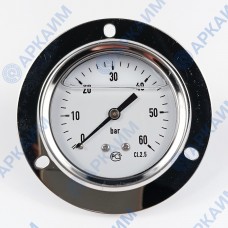 Манометр виброустойчивый YN63Z 0/60 на 60 бар, ⌀ 63 мм, G 1/4" фланцевый, глицериновый